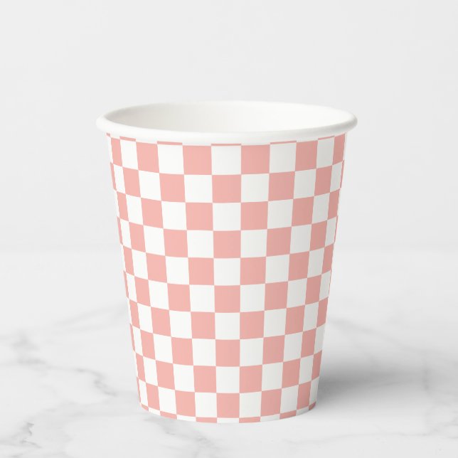 Pink Retro Chequered birthday Paper Cups (Front)