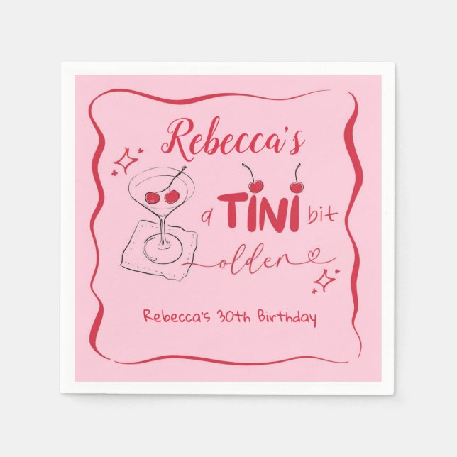 Pink Retro Cherry Tini Bit Older Paper Napkin (Front)