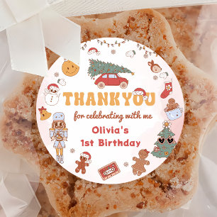 Pink Retro Chirstmas Birthday Party Sticker