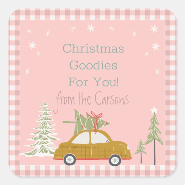 Pink Retro Christmas Baking Goodie Treats  Square  Square Sticker (Front)