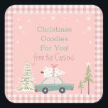 Pink Retro Christmas Baking Goodie Treats  Square  Square Sticker<br><div class="desc">retro Pink Christmas themed sticker - perfect for goodies and treats and gifts! Personalize with your own message for that perfect touch! Blue car version</div>