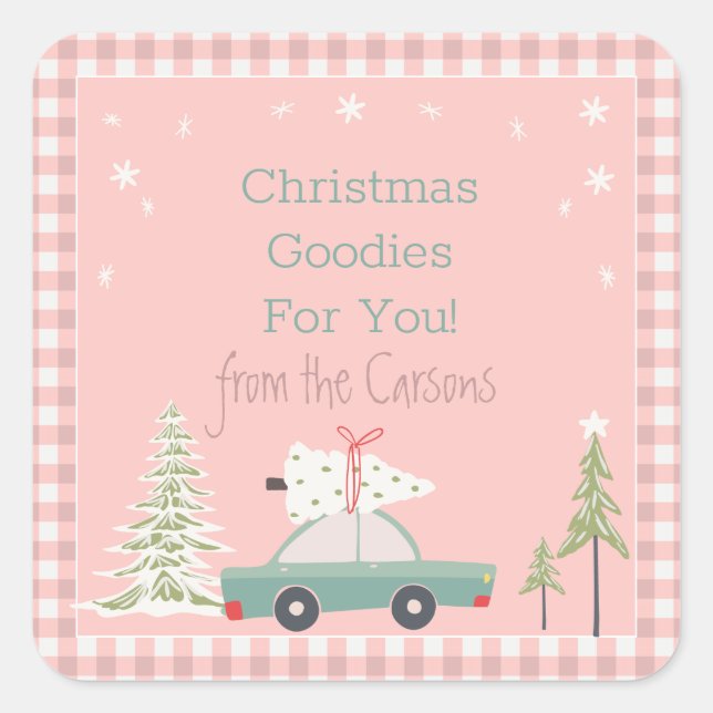 Pink Retro Christmas Baking Goodie Treats  Square  Square Sticker (Front)