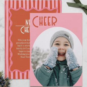 Pink Retro Christmas Cheer Holiday Card