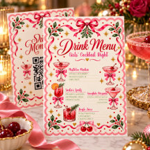 Pink Retro Christmas Drink Menu  Custom QR Code