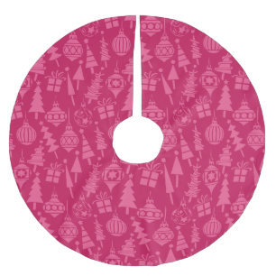 Pink Retro Christmas Pattern Brushed Polyester Tree Skirt