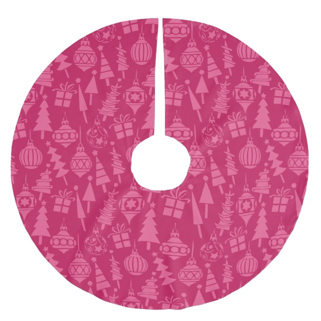 Pink Retro Christmas Pattern Brushed Polyester Tree Skirt (Front)
