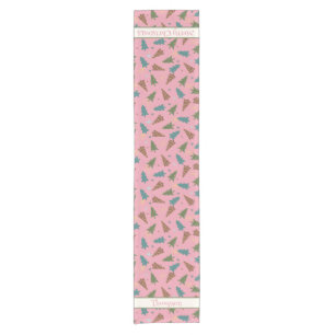 Pink Retro Christmas Tree Table Runner