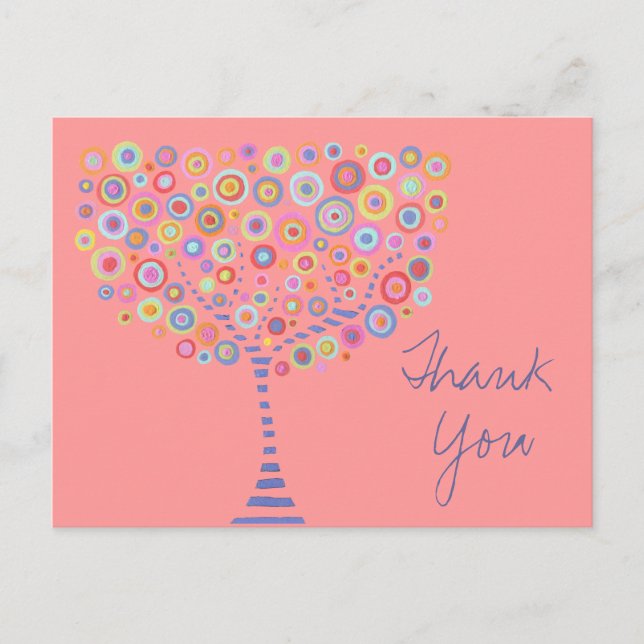 Pink Retro Circle Tree Thank You Baptism Postcard (Front)