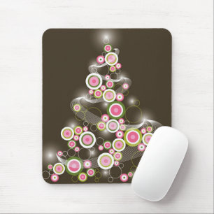 Pink Retro Circles Chic Sparkling Christmas Tree Mouse Pad