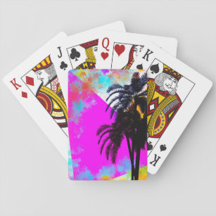 Pink Retro Colourful Summertime Beach Palm Trees Playing Cards