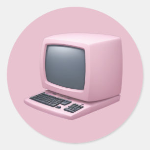 Pink Retro Computer Emoji  Classic Round Sticker