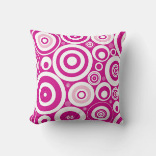 Pink Retro Concentric Circles Throw PIllow