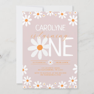 Pink Retro Daisy First Birthday Party Invitations