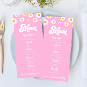 Pink Retro Daisy Flower Birthday Party Food Menu