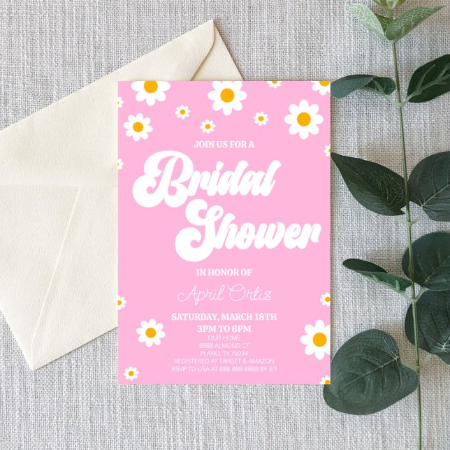 Pink Retro Daisy Flower Bridal Shower Invitation (Creator Uploaded)