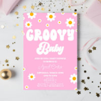 Pink Retro Daisy Flower Groovy Baby Baby Shower