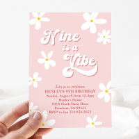 Pink Retro Daisy Nine Is A Vibe Birthday
