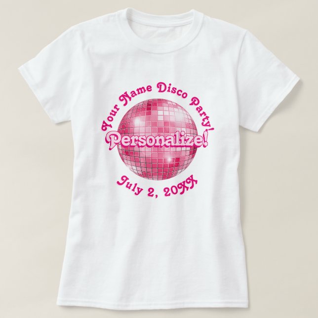 Pink Retro Disco Ball PERSONALIZED T-Shirt (Design Front)