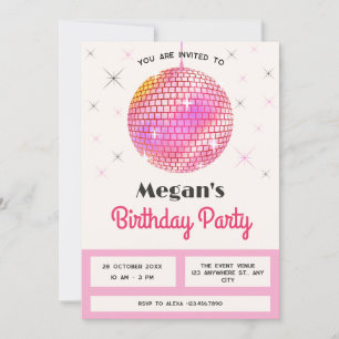 Pink retro disco lights invitation