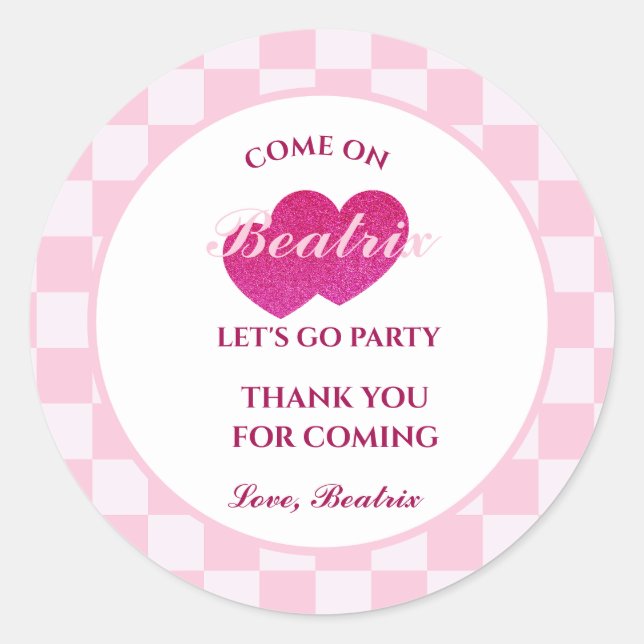 Pink Retro Doll Birthday Classic Round Sticker (Front)