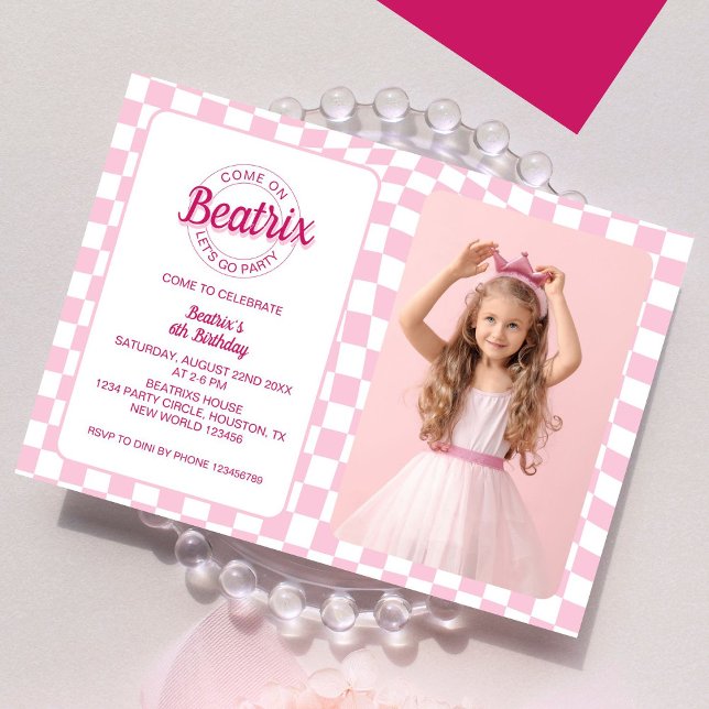 Pink Retro Doll Photo Birthday Invitation (Creator Uploaded)