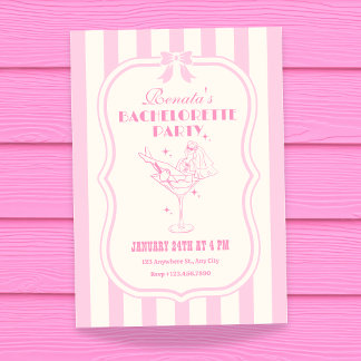Pink retro feminine coquette bow bachelorette invitation