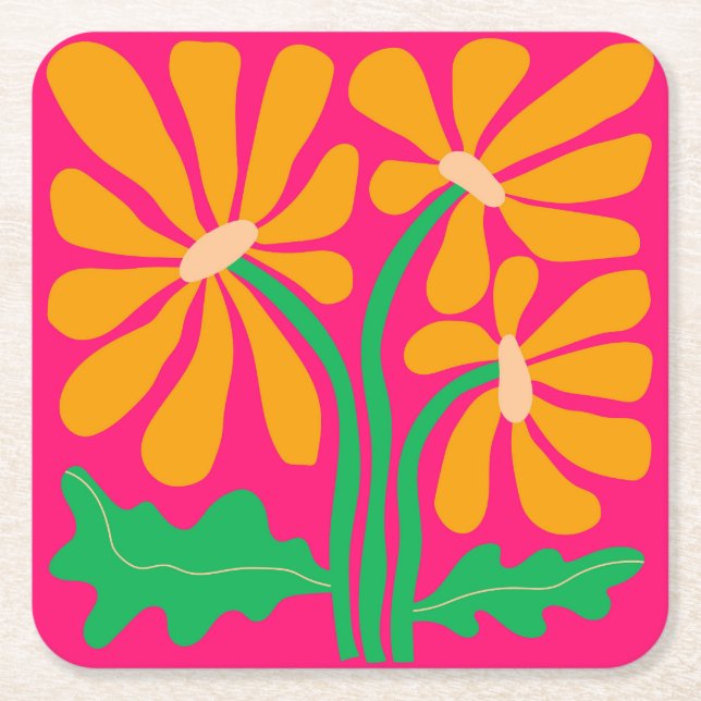 Pink Retro Floral Coaster (Front)