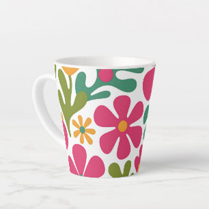 Pink Retro Floral Groovy Seamless Pattern Latte Mug