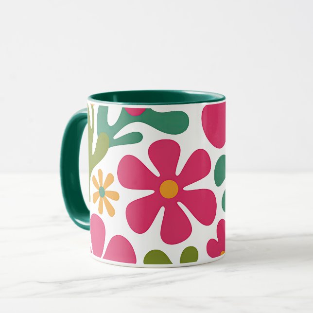 Pink Retro Floral Groovy Seamless Pattern Mug (Front Left)