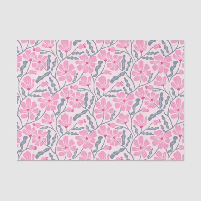 Pink Retro Floral Pattern Tissue Paper (Front)