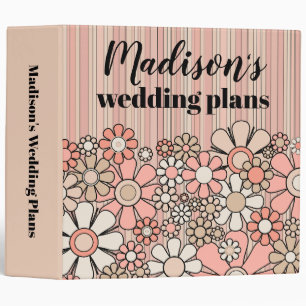 Pink Retro Floral Personalized Wedding Planner Binder