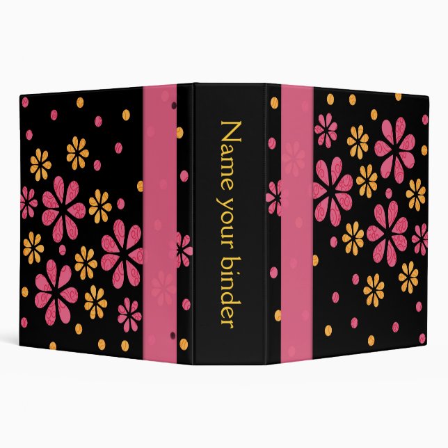 Pink Retro Flowers Dots 2 inch Designer Binder (Background)
