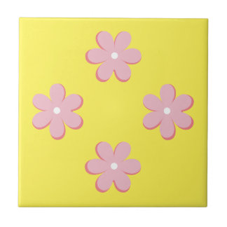 Pink Retro Flowers Tile