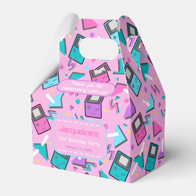 Pink Retro Gaming Birthday Favor Box (Front Side)