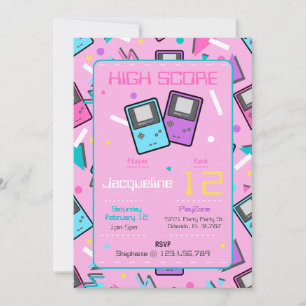 Pink Retro Gaming Birthday Invitation