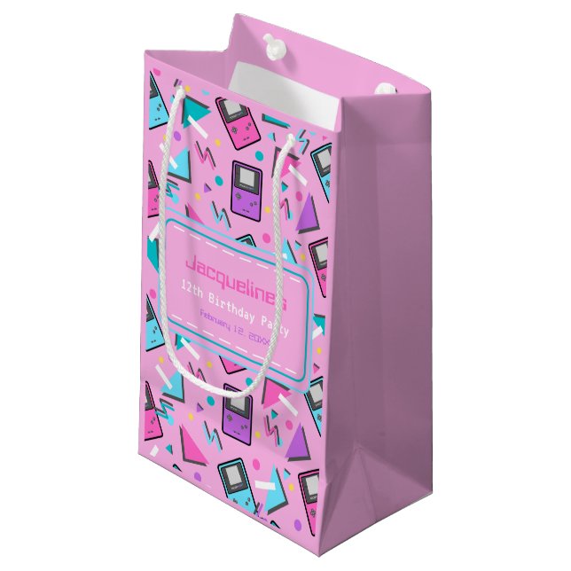 Pink Retro Gaming Small Gift Bag (Front Angled)
