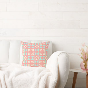 Pink Retro Geometric Pattern Throw Pillow