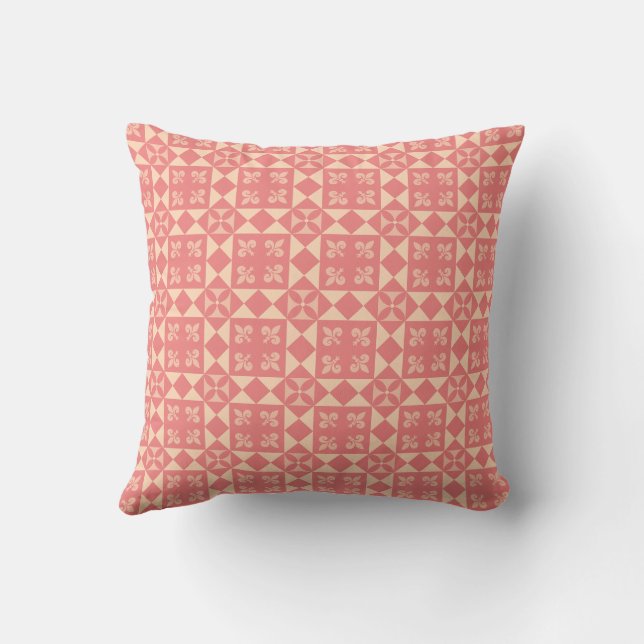 Pink Retro Geometric Pattern Throw Pillow (Back)
