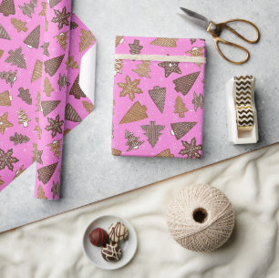 Pink Retro Gingerbread Cookies Christmas Wrapping Paper