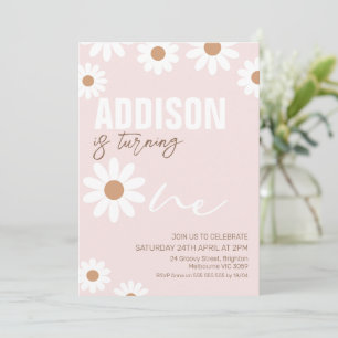 Pink Retro Girls Daisy 1er anniversaire Invitation