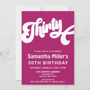 Pink Retro Groovy 30th Birthday Party Invitation