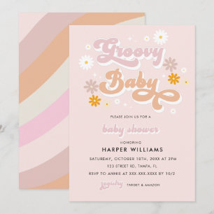 Pink Retro Groovy Baby Shower  Invitation