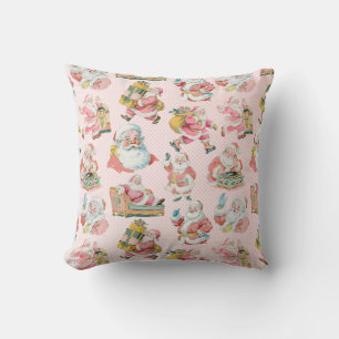 Pink Retro Groovy Santa Claus Themed Christmas Throw Pillow