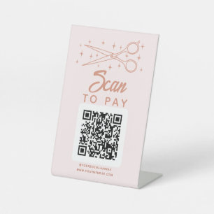 Pink Retro Hairstylist Scan to Pay QR Code Pedestal Sign