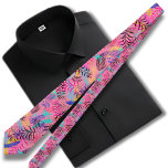 Pink Retro Hawaiian pattern  Tie<br><div class="desc">The Hawaiian print men's neck tie features a stylish pink colour base adorned with a captivating illustration of colourful and black tropical leaves. The pink base adds a touch of vibrancy and playfulness to the tie, creating a visually striking contrast against the tropical leaf design. The illustration showcases an array...</div>