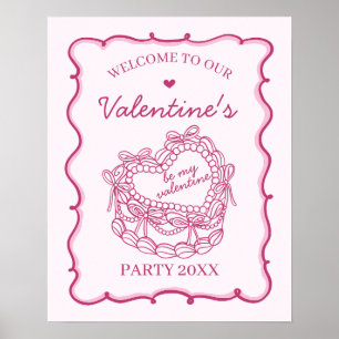 Pink Retro Heart Coquette Cake Valentine Welcome Poster