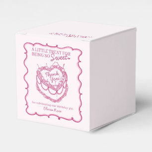 Pink Retro Heart Coquette Cherry Cake Birthday Favor Box