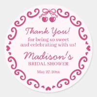 Pink Retro Heart Coquette Cherry Cake BridalShower