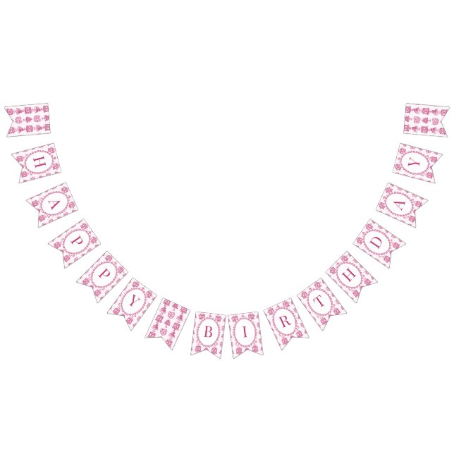 Pink Retro Heart Coquette Cherry Cake  Bunting Flags (All)