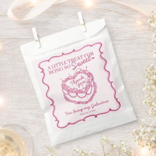 Pink Retro Heart Coquette Cherry Cake Galentine Favour Bag